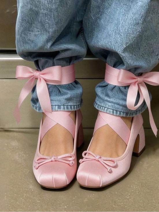 Rebellious Rose Shoes - Ballet High Heel Pumps For Women Mary Janes Lace Up Chunky Heels With Bow Satin